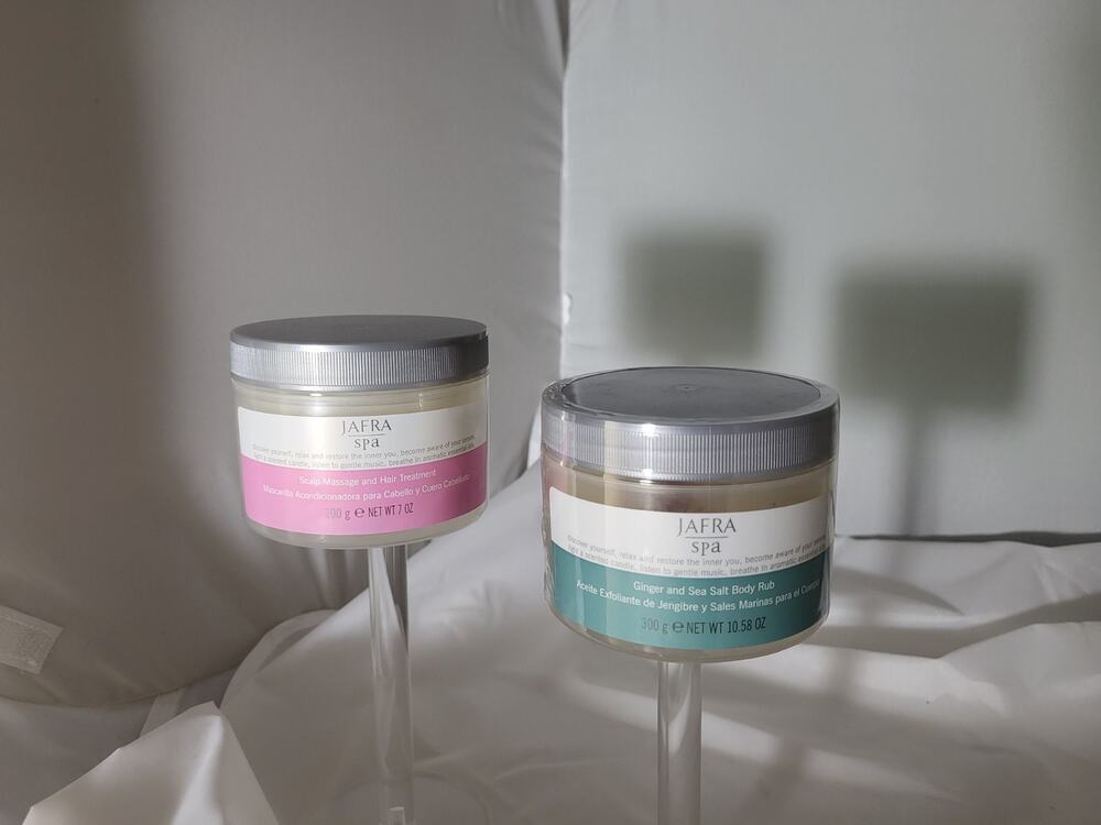 New JAFRA Spa Ginger & Sea Salt Body Scrub. Jafra Spa Hair Masque.